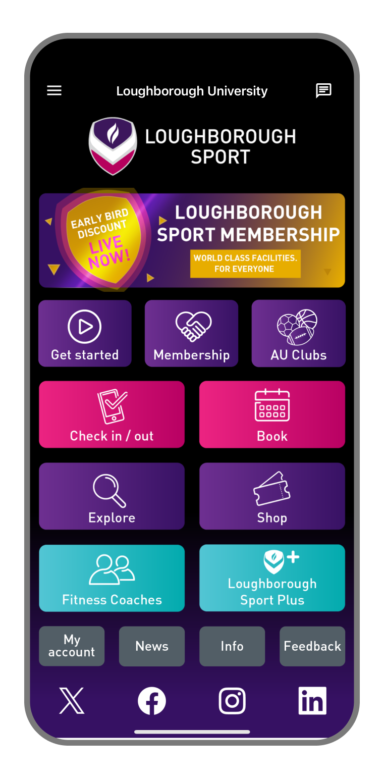 Loughborough sport app homescreen